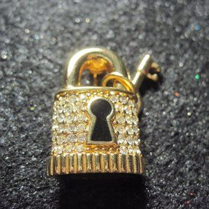 FLASH SALE Swarovski Swan Signed Vintage Crystal and Black Enamel Padlock